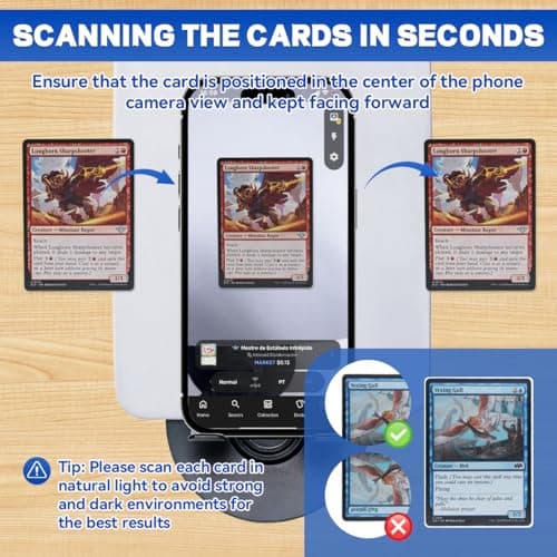 VKDDM Foldable MTG Trading Card Scanner Stand - Universal Sports and Games Card Scanner Set lncluding Phone Holder, Scanning Pad & 50 Card Sleeves for Quickly Scanning and Price Check - Thumbnail 4