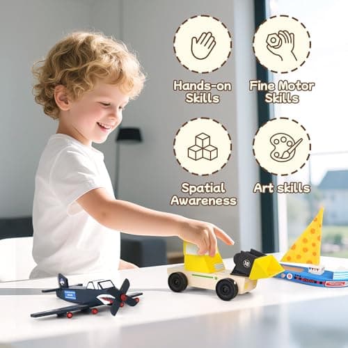 Wooden Build Paint Art Crafts Kit 3 Pack, Make Your Own Car Boat & Plane DIY Craft Toys for Kids Boys, STEM Educational Toy Set for Kids Ages 4-8, 8-12 - Thumbnail 6