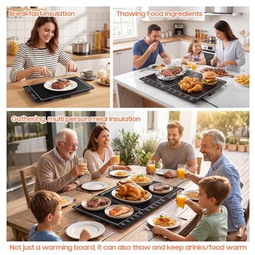 Electric Warming Tray, 3-in-1 Food Warmers for Parties Buffet with 10 Temp Settings and Timer, 25"x15" Glass Surface Warming Mat for Food, Modular Buffet Hot Plates for Catering and Gatherings - Thumbnail 5