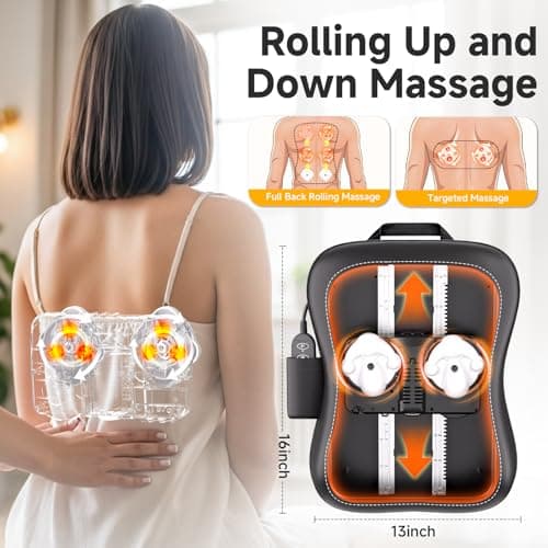 Zorynae Shiatsu Back and Neck Massager for Pain Relief Deep Tissue, Up and Down Rolling Back Massager with Heat, 3D Kneading Massage for Office Home, Birthday Gifts for Women Men Mom Dad - Thumbnail 3