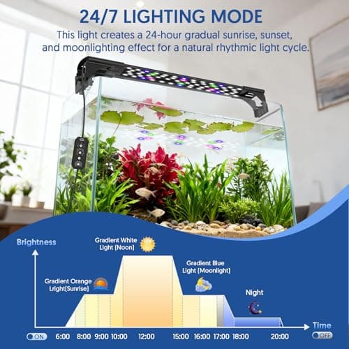 QZQ LED Aquarium Light, 24W Fish Tank Light with 24/7 Lighting Mode, Timer, DIY Mode, Adjustable Brightness, Full Spectrum Aquarium Plant Light with Extendable Brackets for 14-20 Inch Fish Tank - Thumbnail 4