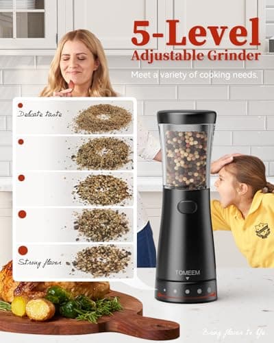 Electric Salt and Pepper Grinder Set with Storage Base, Stainless Steel Rechargeable Salt and Pepper Grinder Set with 4.5 oz Large Capacity, 1.8" Wide Mouth, Adjustable Coarseness, Ideal for Kitchen - Thumbnail 2