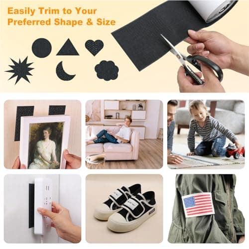 4.4 " X 10 Feet Heavy Duty Strips with Adhesive, Nylon Strips Tape Roll, Prevent Couch Cushions, Patio Cushions, Carpets, Mattresses Sliding, Picture Wall Hanging, No Punching Wall Mounting, Black - Thumbnail 4