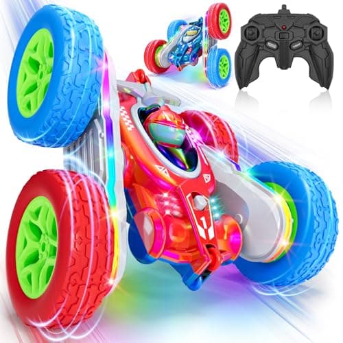 Terucle Remote Control Car, Kids Toys with Shiny Electroplated Finish, RC Cars Stunt Toy with LED Lights, 2.4GHz Double-Sided 360° Flips, USB-C Fast Charging, Perfect Birthday Xmas Gift Boys