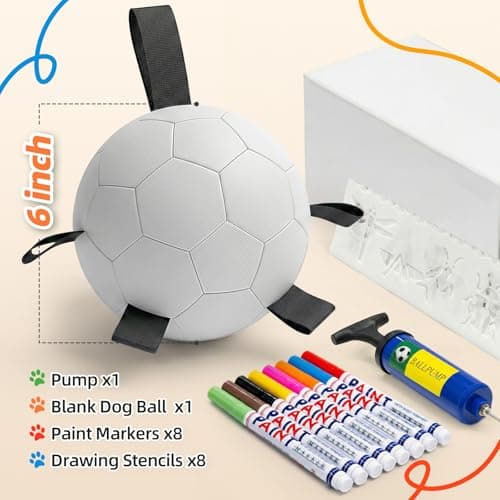 HETOO Dog Soccer Ball with Straps, DIY Paintable Dog Toy Ball Kit with 8 Color Markers,Personalized Interactive Dog Toys for Small Medium Dogs Puppies,6 Inch Birthday Gift Pet Toy - Thumbnail 4