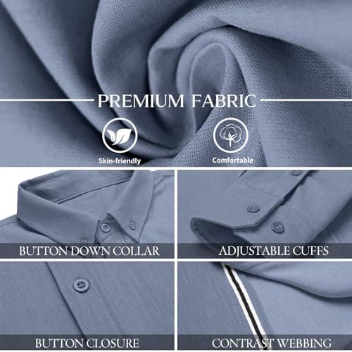 Men’s Casual Untucked Button Down Shirt Long Sleeve Stylish Business Casual Dress Shirts for Men Blue - Thumbnail 6