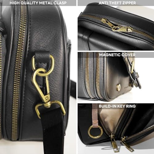 buyborgood Anti Theft RFID Blocking Small Leather Crossbody Bag For Women Travel Purse With Built In Wallet Messenger Bag, Vintage Black - Thumbnail 6