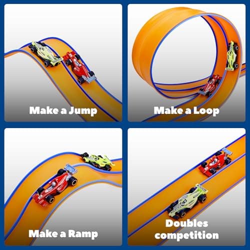 FUTESI Flexible Race Car Track for Kids 15 Ft Flex Tracks Starter Set Compatible with Diecast 1/64th Cars Portable Rolls Up Race Tracks with Strong Suction Cups Birthday Gifts for Boys Girls Ages 3+ - Thumbnail 4