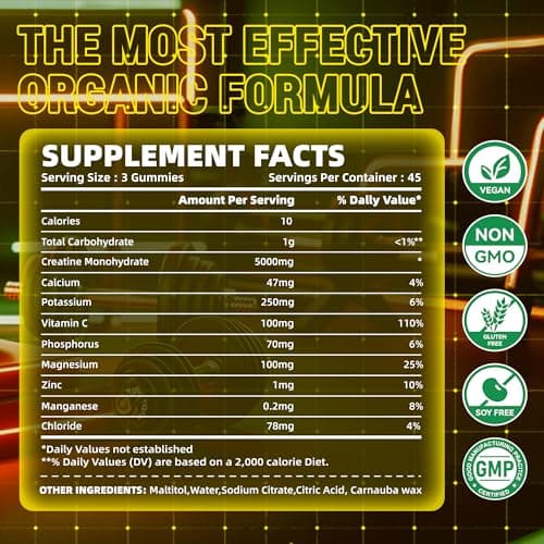 zipvit Creatine Monohydrate Gummies (5g) – Pre-Workout Energy & Muscle Growth Support for Men & Women | Pineapple Electrolyte Gummies (135 Count) - Thumbnail 3