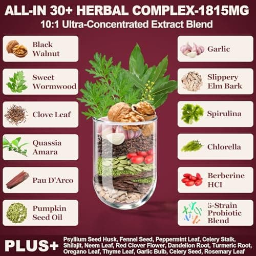 120CT 30-in-1 Liposomal Wormwood Black Walnut Clove Cleanse for Humans Capsules – Gut Cleanse & Digestive Support with Clove, Pumpkin Seed Oil, Garlic, Quassia Amara | 10X Concentrated | Vegan 1815mg - Thumbnail 3