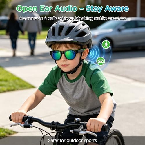 aiomoar Smart Bluetooth Sunglasses for Kids, Polarized UV Protection, Open Ear Audio, Hands-Free Calls (Red) - Thumbnail 3