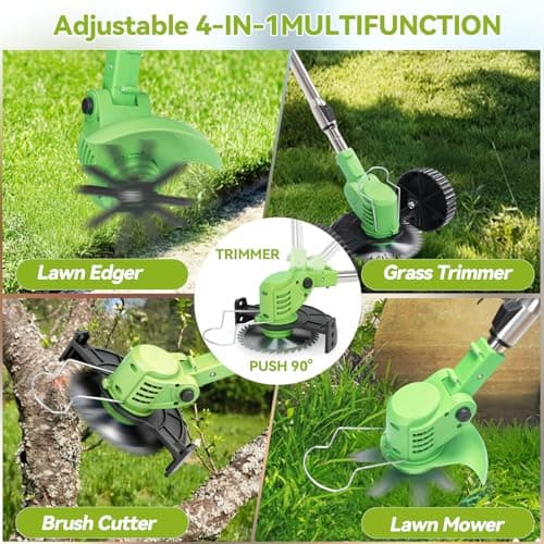 20,000RPM Electric Weed Wacker with Wheel,700W Cordless Weed Eater, Battery Powered, 4-in-1 String Trimmer,Brush Cutter/Grass Trimmer/Lawn Mower/Lawn Edger with 3 Type Blades for Garden Yard - Thumbnail 3