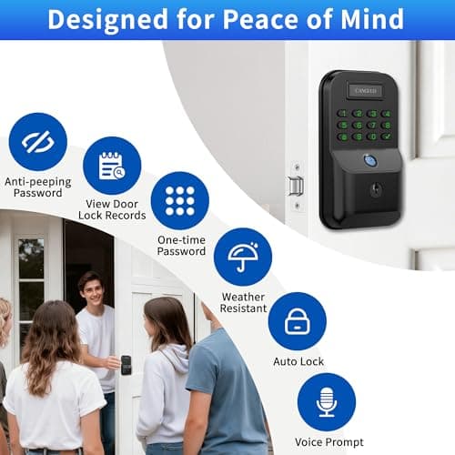 Fingerprint Keyless Entry Door Lock - Deadbolt Smart Locks for Front Door, Biometric Door Lock with Backlit Keypad, Electronic Digital Lock, Auto Lock, APP Control, Easy Installation - Thumbnail 5