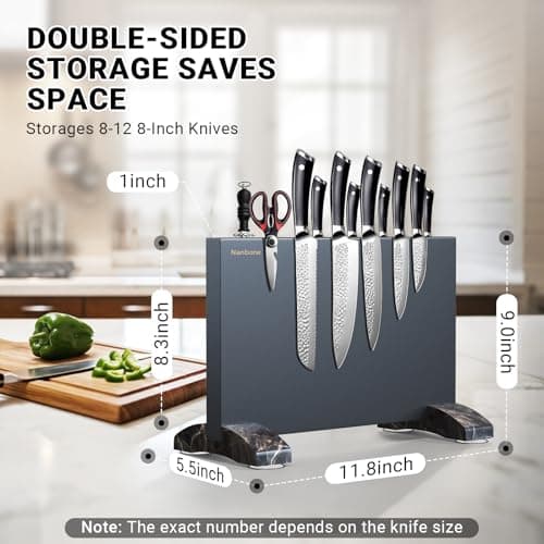 Nanbone Black Magnetic Knife Block Stand Without Knives Black Double Sided Magnetic Knife Holder Rack for Kitchen Counter Stainless Steel Knife Magnetic Strip Display Stand Storage Organizer - Thumbnail 2