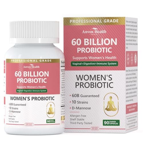 Anven Health Probiotics and Organic Prebiotics for Women pH Balance & Digestion- 60 Billion CFU Vaginal Probiotics with Cranberry D-Mannose, Vegan & Non-GMO for Urinary Tract & Immune | 90 Caps - Image 1