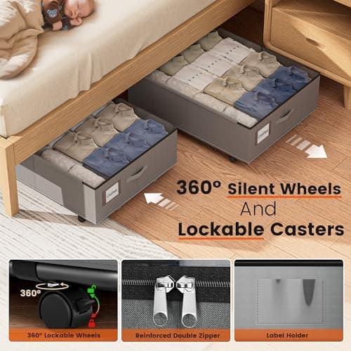 XXXL 100L Under Bed Storage with Wheels, Rolling Storage Containers with Support & Clear Lid, Heavy-Duty Metal Frame, Easy Pull-out, Underbed Storage Bins for Clothes, Shoes, Blankets, and Toys 2 pack - Thumbnail 4