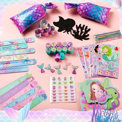 CHEPULA 120Pcs Mermaid Party Favors - Stickers, Pencils, Notebooks, Stampers, School Stationery Bulk for Mermaid Birthday Decorations, Candy Goodie Bags, Classroom Rewards, Pinata Supplies (12Set) - Thumbnail 5