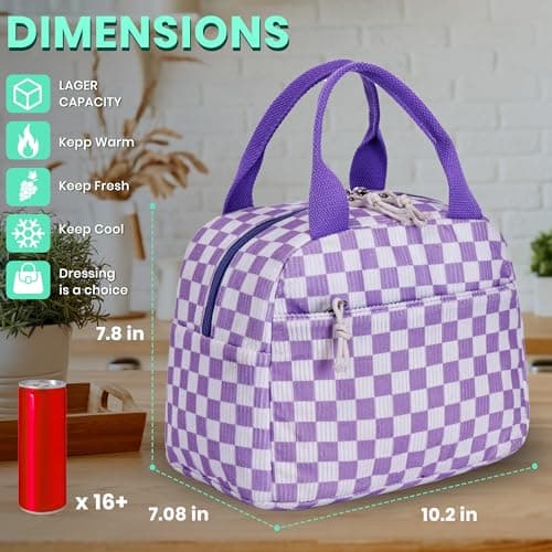 Lunch Bag for Women Grils Adult Cute Corduroy Lunch Tote Bags Reusable Insulated Lunch Box Large Capacity for Work Picnic or Travel - Thumbnail 2