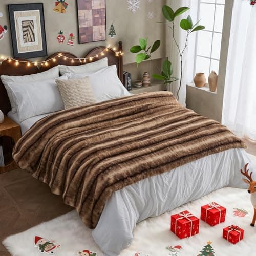 LOOMORA Luxury Faux Fur Blanket - Soft Warm Plush Blankets for Couch Sofa Bed, Fluffy Thick Throws for Bedroom, Office, Living Room, Decorative Reversible, Not Easy to shed - 60"x80", Brown - Thumbnail 4