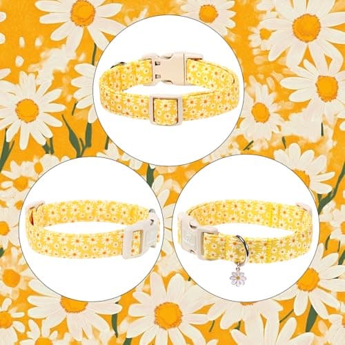 Babole Pet Yellow Daisy Dog Collar Cute Summer Dog Collars for Giant Large Dogs - Lightweight Adjustable Girly Floral Female Dogs Everyday Collar with Safety Buckle XL - Thumbnail 5