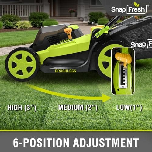 SnapFresh 40V 17” Brushless Lawn Mower – 2 x 5.0Ah Batteries Electric Cordless Push Mower with Fast Charger, 6-Level Height Adjustment, 45L Grass Bag, Lightweight Battery Powered Mower - Thumbnail 5