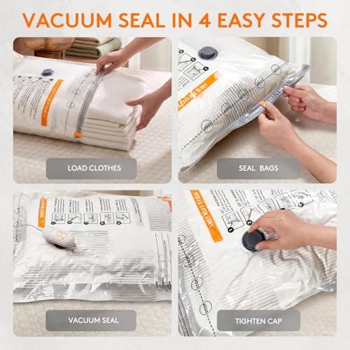 16 Packs Vacuum Seal Bags with USB/Type-C Pump, 3 Sizes Travel Vacuum Storage Bags for Clothing, Vacuum Packing Bags for Closet Organization, Bedding & Seasonal Storage - Thumbnail 6