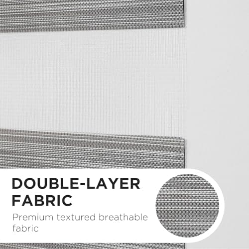 Joydeco Cordless Zebra Blinds for Windows, Dual Layer Light Control Window Blinds with Light-Proof Aluminum Cover, Free-Stop Roller Shades for Home & Office (Grey,33" W x 75" H) - Thumbnail 4