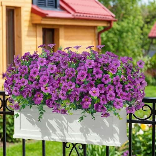 Enlightcode Artificial Mums for Outdoors, Faux Mums of Fake Flowers for Outdoor Planters, No Fade Vibrant Artificial Flowers for Porch Patio Yard Decoration, 12 Bundles, Purple - Image 1