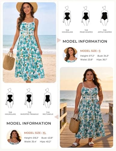 GRACE KARIN 2026 Women's Summer Maxi Floral Dress, Spaghetti Strap Tie Front Boho Sundress with Pockets, Green L - Thumbnail 5