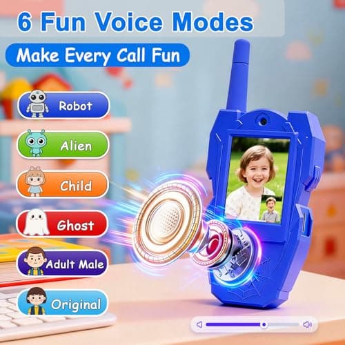Video Walkie Talkies for Kids 2 Pack Rechargeable with Screen HD Camera &Voice Changer, 1000FT Long Range 2 Way Radio Toys Indoor Outdoor Camping Hiking Toys Birthday Gifts, Spider for Boys Girls 3-12 - Thumbnail 3