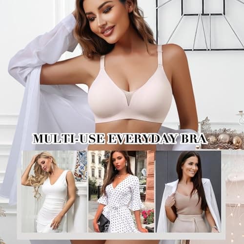 LIIJOO Women’s Push Up Bra Wireless Seamless Bra Plus Size Full Coverage Comfort Bra Back Smoothing Supportive Everyday Underwear（Blush Pink，XL Size） - Thumbnail 6