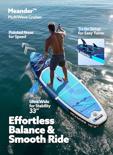 SLOOSH Inflatable Stand Up Paddle Board, 10'6" Inflatable Paddle Boards with Premium Accessories, Non-Slip EVA Deck, Ultra-Light Carry Bag, Meander SUP for Youth & Adults, Ocean Surge - Thumbnail 2