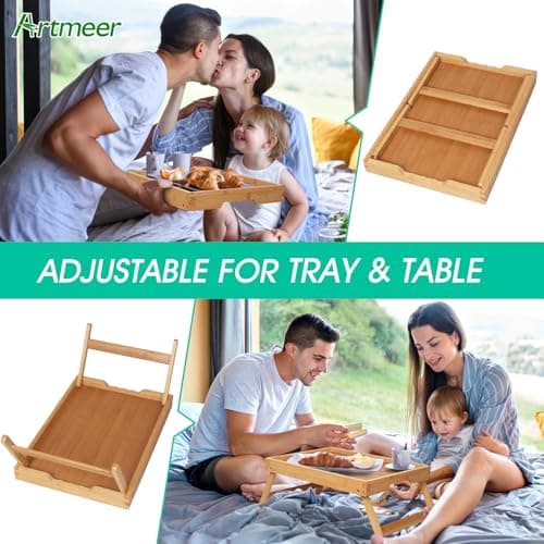 Artmeer Bed Tray Table with Folding Legs,Bamboo Breakfast in Bed for TV Table, Laptop Computer Tray,Eating,Snack Tray(Bamboo) - Thumbnail 5