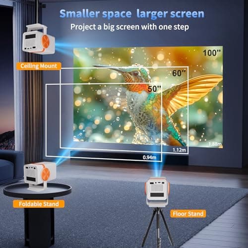 Mini Projector,Portable projector with wifi and bluetooth,Outdoor projector Can Be Powered By Power Bank,Small Movie Projector,180° Rotatable,Andriod 13,Built-in App,Auto Keystone,Dess T1(Blue) - Thumbnail 4