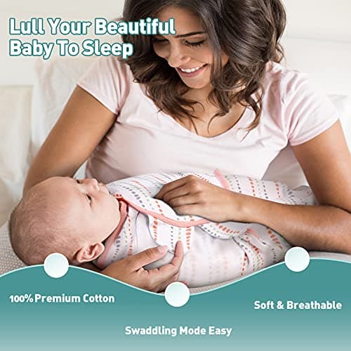GLLQUEN BABY Swaddle Blankets for Baby Girls, Orange Pink Feather & Wave Point, 3 Pack Wrap Set, Newborn Adjustable Swaddles Sleep Sack, 0-3 Months (Small/Medium) - Thumbnail 4