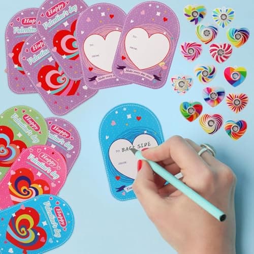 KNFINNDUU Valentine's Day Gifts - 28 Pcs Fidget Spinner Keychains Set with Greeting Card, School Valentine Gift Exchange, Stress Relief Toys for Kids Boys Girls - Thumbnail 5