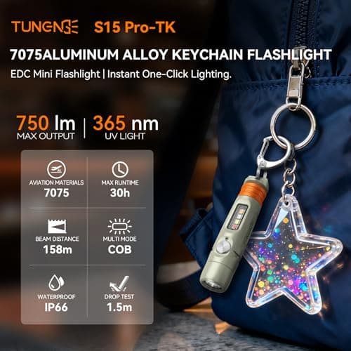 S15PRO-TK 7075 Aluminum Keychain Flashlight Rechargeable, 750 Lumens EDC Mini Flashlight, Pocket Light with 5 Side Light + Screwdriver & Quick-Release Tail Cap for Emergencies, Maintenance, Outdoor - Thumbnail 2