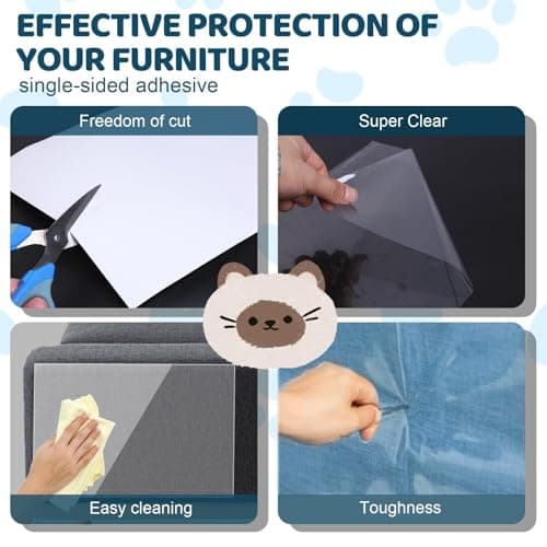 Cat Scratch Furniture Protector, Cat Scratching Mat, Trimmable Self-Adhesive Cats Claws Scratch Pads, DIY Carpet Mat Replacement for Cats Tree, Cats Wall Shelves (Transparent, 12x196.8in) - Thumbnail 3