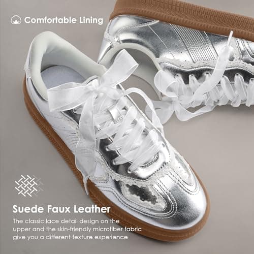 Vilanva Women's Lace Detail Fashion Sneakers Comfortable Casual Dress Sneakers with Retro Gum Sole Walking Trendy Footwear - Thumbnail 4