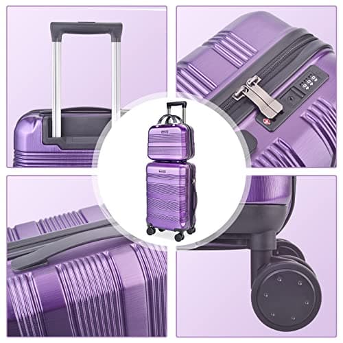 GigabitBest 2-Piece Carry On Luggage Set, 14-Inch Makeup Case & 20-Inch Suitcase, PC+ABS Hardshell, TSA Lock, Detachable 360° Spinner Wheels, Lightweight Travel Suitcase for Short Trips(Purple) - Thumbnail 6
