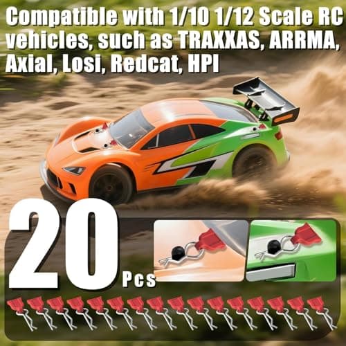RC Car Body Clips Pins with Pull Tabs for 1/10 1/12 TRAXXAS Axial Redcat HPI Himoto HSP Exceed RC Truck Car Crawler Truck Buggy On Road Touring Racing Shell Replacement, 20-Pack (Red) - Thumbnail 4