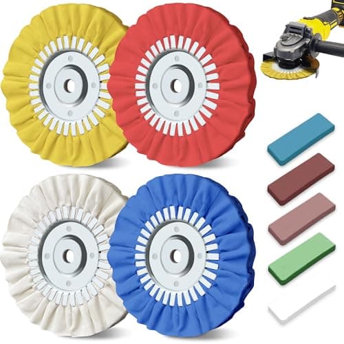 8" Airway Buffing Wheel, 9Pcs Aluminum Polishing Wheel Kit for Angle Grinder, Polishing Compound and Metal Polishing Pads for Stainless Steel Chrome Car Polish Mirror Finish (5/8" Arbor Hole) - Image 1