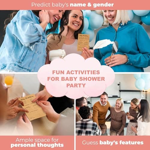 WOODAMORE Baby Prediction Cards for Baby Shower Games - Set of 50 Advice Cards Keepsake Box, Guessing Game Activities - Thumbnail 4