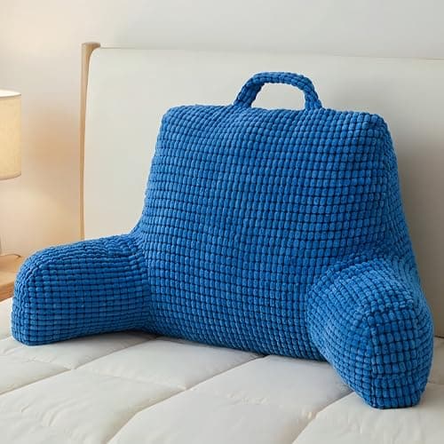 NOONTIDE Reading Pillow with Top Handle,Uniquely Designed Soft Fabric, Ergonomic Back Support for Bed,Cover Washable Sit up Pillow,Watching TV/Gaming/Relaxing(Blue) - Image 1
