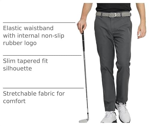 M MAELREG Mens Golf Pants Flat Front Waterproof Lightweight -30"/32"/34" Slim Fit Chino Casual Dress Pants for Men Dark Grey - Thumbnail 4