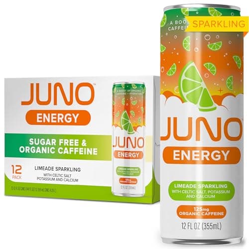 JUNO ENERGY Limeade Sparkling Energy Drink - Sugar Free Electrolytes, Energizing and Hydrating with 125mg Organic Caffeine from Green Coffee Beans, Stevia, Lime Juice & Electrolytes - Vegan, Gluten Free, 12 Pack - Image 1