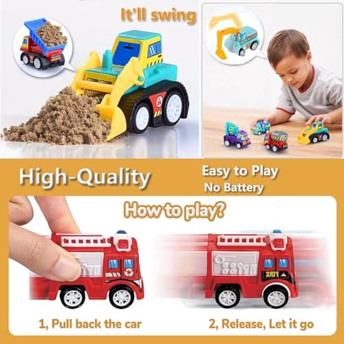 Atiger 18 PCS Easter Egg Fillers with Toys Inside, Easter Basket Stuffers for Toddlers Filled Pull Back Engineering Vehicles Plastic Eggs Party Favors for Kids Egg Hunt Gift Easter Basket Essentials - Thumbnail 4