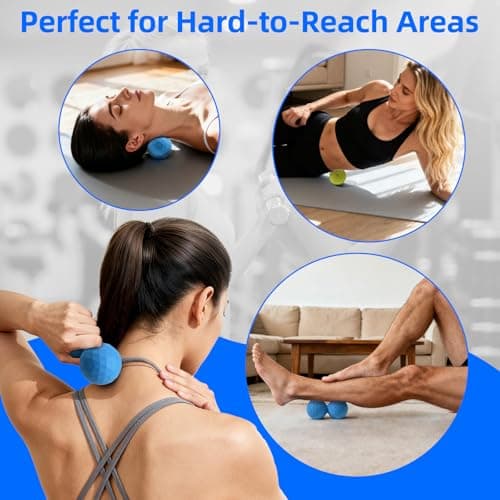 Peanut & Spiky Massage Ball Set, Double Lacrosse Peanut Roller + Firm Spiky Ball for Deep Tissue Myofascial Release, Trigger Point Therapy, Plantar Fasciitis & Muscle Recovery (Blue Mix White+Yellow) - Thumbnail 4