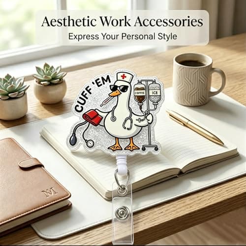 Retractable Badge Reel with Alligator Clip, Heavy Duty, Cute Funny ID Name Tag Holder for Nurses, Doctors, Teachers, and Office (Pink-Cuff 'em) - Thumbnail 4