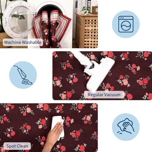 GarveeHome Red 2x3 Area Rug, Vintage Floral Machine Washable Small Rug, Non Slip TPR Backing, Soft Entryway Mat for Kitchen Bathroom Bedroom Nursery - Thumbnail 6